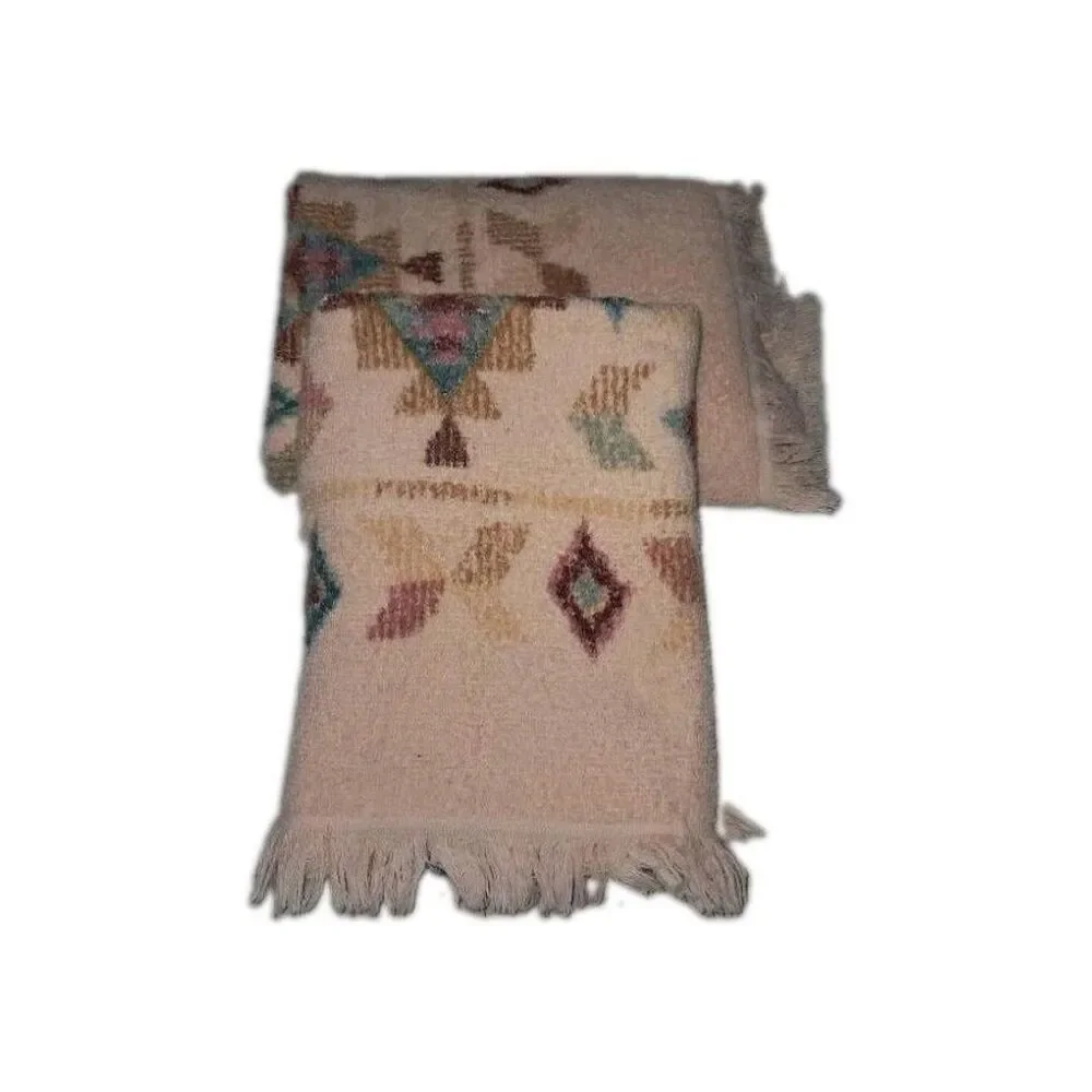 Vintage Franco Southwestern Towel Set 2pc Pastel Aztec Boho Fringed Bath Hand